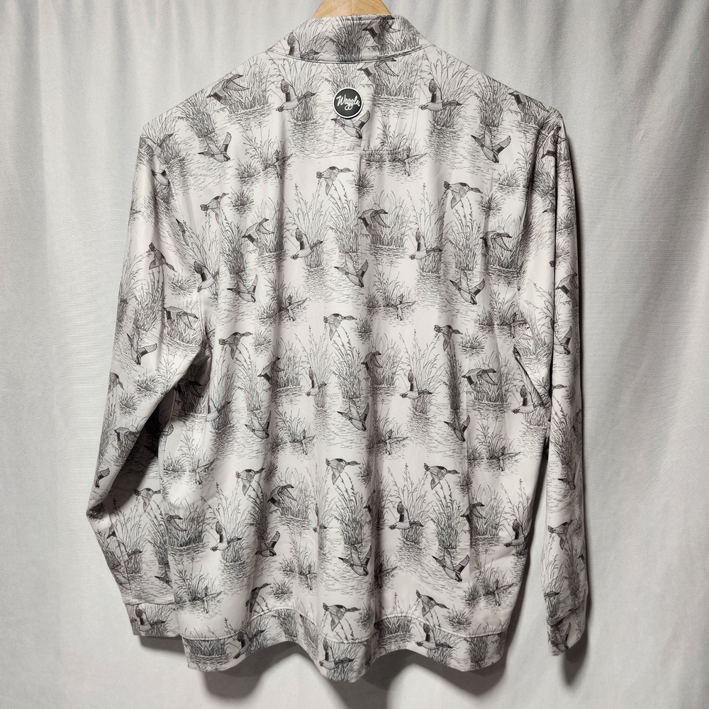 Mens WAGGLE Performance Golf 1/4 Zip 3XL Duck AOP waterfowl hunting Gray nature - Picture 4 of 7
